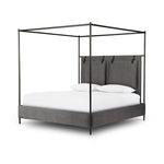 Featuring Leigh San Remo Ash Canopy Bed by Four Hands at Amethyst Home. Safari styling gets refreshed with ash grey fabric and leather straps that secure decorative suspended headboard pillows. Box spring required. This bed is not compatible with an adjustable mattress.KingOverall Dimensions: 80.75"w x 84.75"d x 82.25"hWeight: 212.74 lbsQueenOverall Dim. Amethyst Home provides interior design, new home construction design consulting, vintage area rugs, and lighting in the Winter Garden metro area.