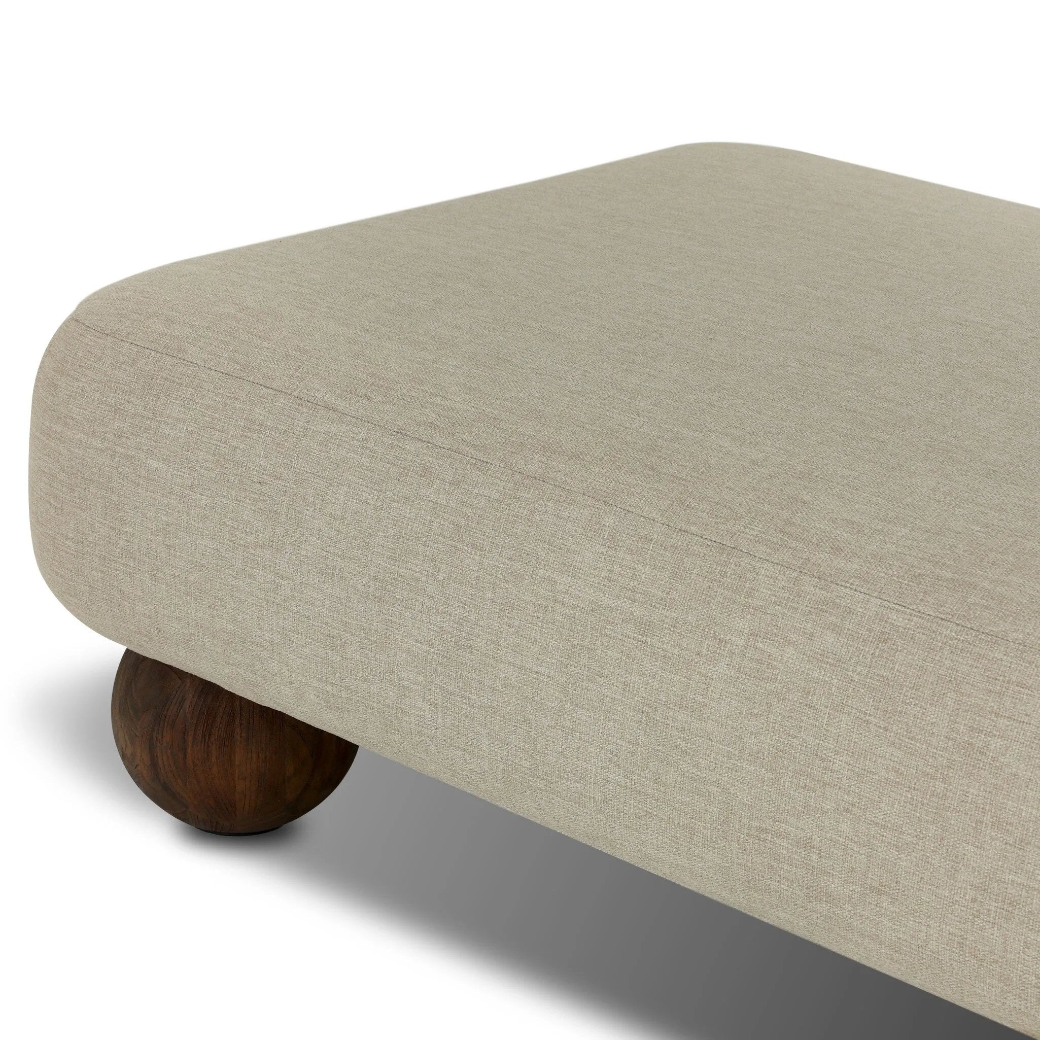 Add a little fun to your space with this boldly shaped outdoor chaise. Fully upholstered seat and bolster back finish in teak ball feet. Cover or store inside during inclement weather or when not in use.As enthusiasts of clean materials at Amethyst, we love the optimistic inspired Leilani Outdoor Chaise - Alessi Buff. Amethyst Home provides interior design, new home construction design consulting, vintage area rugs, and lighting in the Monterey metro area.