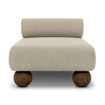 Add a little fun to your space with this boldly shaped outdoor chaise. Fully upholstered seat and bolster back finish in teak ball feet. Cover or store inside during inclement weather or when not in use.As enthusiasts of clean materials at Amethyst, we love the optimistic inspired Leilani Outdoor Chaise - Alessi Buff. Amethyst Home provides interior design, new home construction design consulting, vintage area rugs, and lighting in the Nashville metro area.