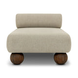 Add a little fun to your space with this boldly shaped outdoor chaise. Fully upholstered seat and bolster back finish in teak ball feet. Cover or store inside during inclement weather or when not in use.As enthusiasts of clean materials at Amethyst, we love the optimistic inspired Leilani Outdoor Chaise - Alessi Buff. Amethyst Home provides interior design, new home construction design consulting, vintage area rugs, and lighting in the Nashville metro area.