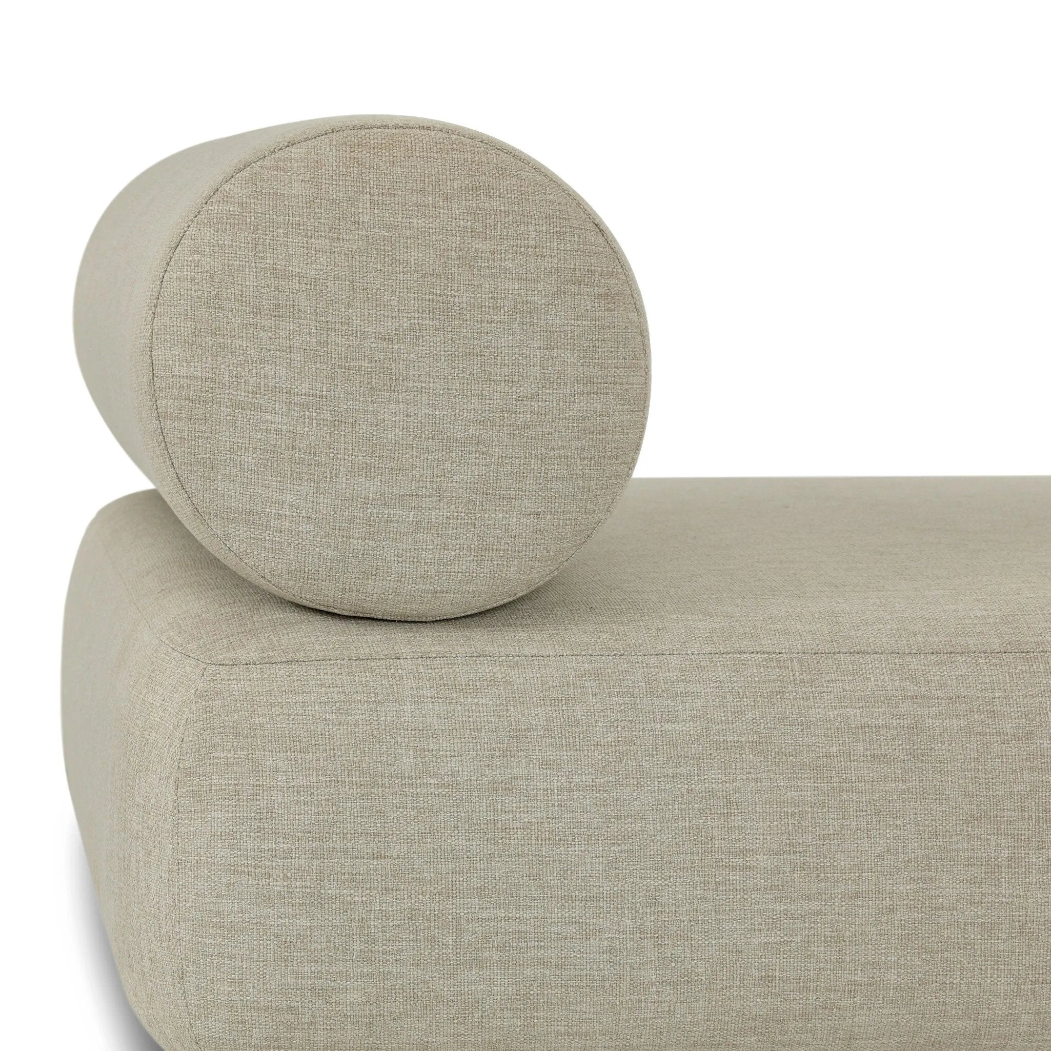 Add a little fun to your space with this boldly shaped outdoor chaise. Fully upholstered seat and bolster back finish in teak ball feet. Cover or store inside during inclement weather or when not in use.As enthusiasts of clean materials at Amethyst, we love the optimistic inspired Leilani Outdoor Chaise - Alessi Buff. Amethyst Home provides interior design, new home construction design consulting, vintage area rugs, and lighting in the Washington metro area.
