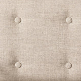 Inspired by a vintage safari-style frame, this dining chair is defined by the fluid strap arms. Semi-attached cushions in taupe performance fabric, finished with button tufting details. Framed out by warm parawood. Amethyst Home provides interior design, new home construction design consulting, vintage area rugs, and lighting in the Boston metro area.