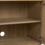 Made from rustic-finished oak with a plinth-style base, clean angles and linear reeding define this midcentury-spirited sideboard. Fully finished interior for a beautiful look inside and out. Designed in partnership with longtime Four Hands collaborator Thomas Bina and Brazilian designer Ronald Sasson Amethyst Home provides interior design, new home construction design consulting, vintage area rugs, and lighting in the Boston metro area.