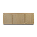 Made from rustic-finished oak with a plinth-style base, clean angles and linear reeding define this midcentury-spirited sideboard. Fully finished interior for a beautiful look inside and out. Designed in partnership with longtime Four Hands collaborator Thomas Bina and Brazilian designer Ronald Sasson Amethyst Home provides interior design, new home construction design consulting, vintage area rugs, and lighting in the Kansas City metro area.