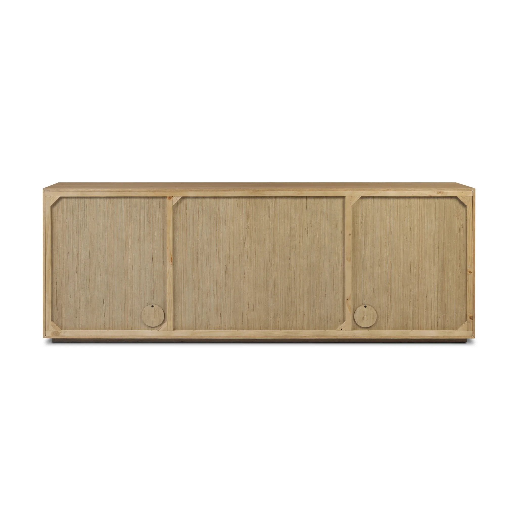 Made from rustic-finished oak with a plinth-style base, clean angles and linear reeding define this midcentury-spirited sideboard. Fully finished interior for a beautiful look inside and out. Designed in partnership with longtime Four Hands collaborator Thomas Bina and Brazilian designer Ronald Sasson Amethyst Home provides interior design, new home construction design consulting, vintage area rugs, and lighting in the Kansas City metro area.