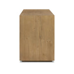 Made from rustic-finished oak with a plinth-style base, clean angles and linear reeding define this midcentury-spirited sideboard. Fully finished interior for a beautiful look inside and out. Designed in partnership with longtime Four Hands collaborator Thomas Bina and Brazilian designer Ronald Sasson Amethyst Home provides interior design, new home construction design consulting, vintage area rugs, and lighting in the San Diego metro area.