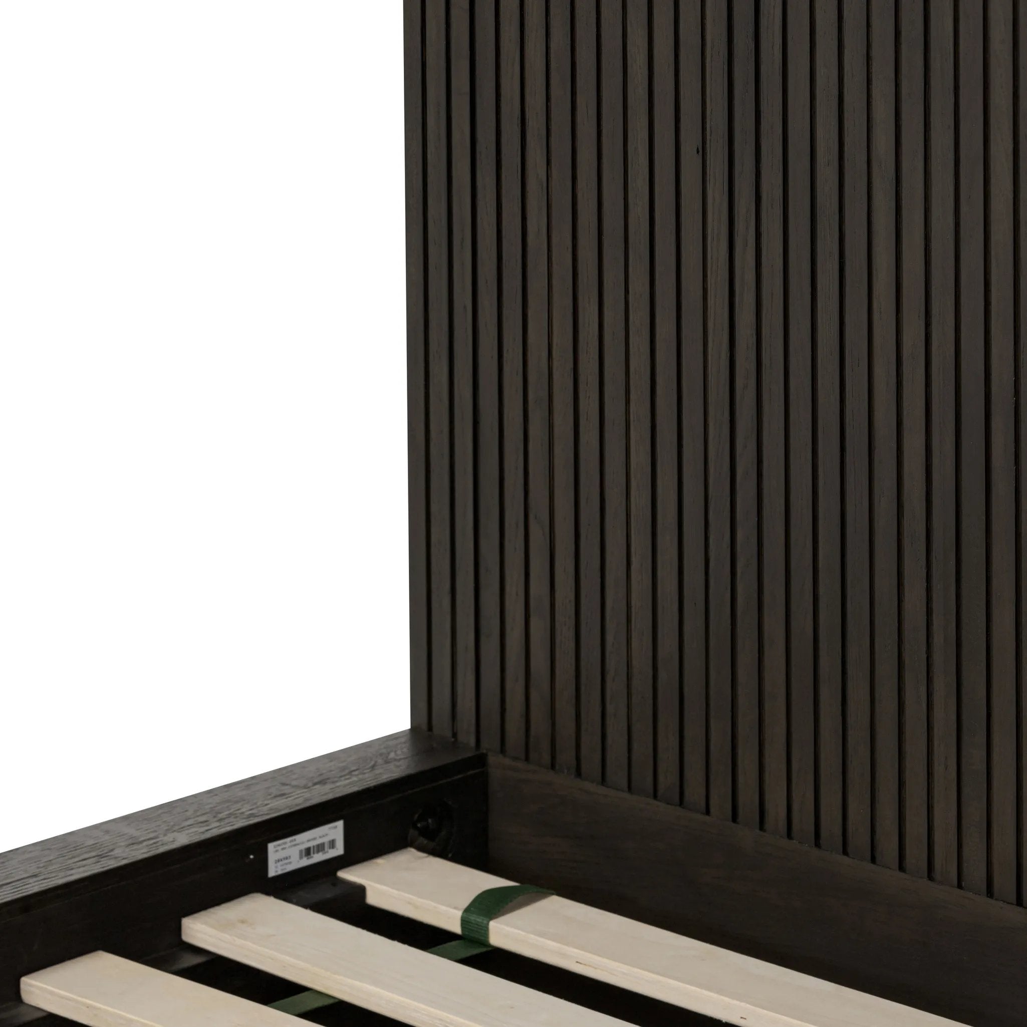 Featuring Leo Smoked Black Bed by Four Hands at Amethyst Home. Designed by Thomas Bina and Ronald Sasson, a design partnership blending both modern minimalist and Brazilian influences. Crafted from a mix of solid oak and thick-cut oak veneer, this clean-lined bed features vertical reed detailing on the tall headboard and beautiful horizontal graining on th. Amethyst Home provides interior design, new home construction design consulting, vintage area rugs, and lighting in the Scottsdale metro area.