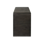 Featuring Leo Smoked Black Console Table by Four Hands at Amethyst Home. Smoked black oak shapes an elongated console table, rich with reeding. Subtly rounded edges reflect Brazilian midcentury inspiration behind this crafted minimalist piece. Designed in partnership with longtime Four Hands collaborator Thomas Bina and designer Ronald Sasson.Overall Dime. Amethyst Home provides interior design, new home construction design consulting, vintage area rugs, and lighting in the Kansas City metro area.