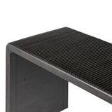 Featuring Leo Smoked Black Console Table by Four Hands at Amethyst Home. Smoked black oak shapes an elongated console table, rich with reeding. Subtly rounded edges reflect Brazilian midcentury inspiration behind this crafted minimalist piece. Designed in partnership with longtime Four Hands collaborator Thomas Bina and designer Ronald Sasson.Overall Dimen. Amethyst Home provides interior design, new home construction design consulting, vintage area rugs, and lighting in the Washington metro area.