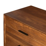 Make a subtle statement in your bedroom with a modern, architectural dresser. An exaggerated pedestal base of solid acacia supports a clean-lined case with nine roomy drawers. Iron hardware in an aged bronze finish the look.As enthusiasts of clean materials at Amethyst, we love the designer inspired Lilas 9 Drawer Dresser - Saddle Tan Veneer. Amethyst Home provides interior design, new home construction design consulting, vintage area rugs, and lighting in the Seattle metro area.
