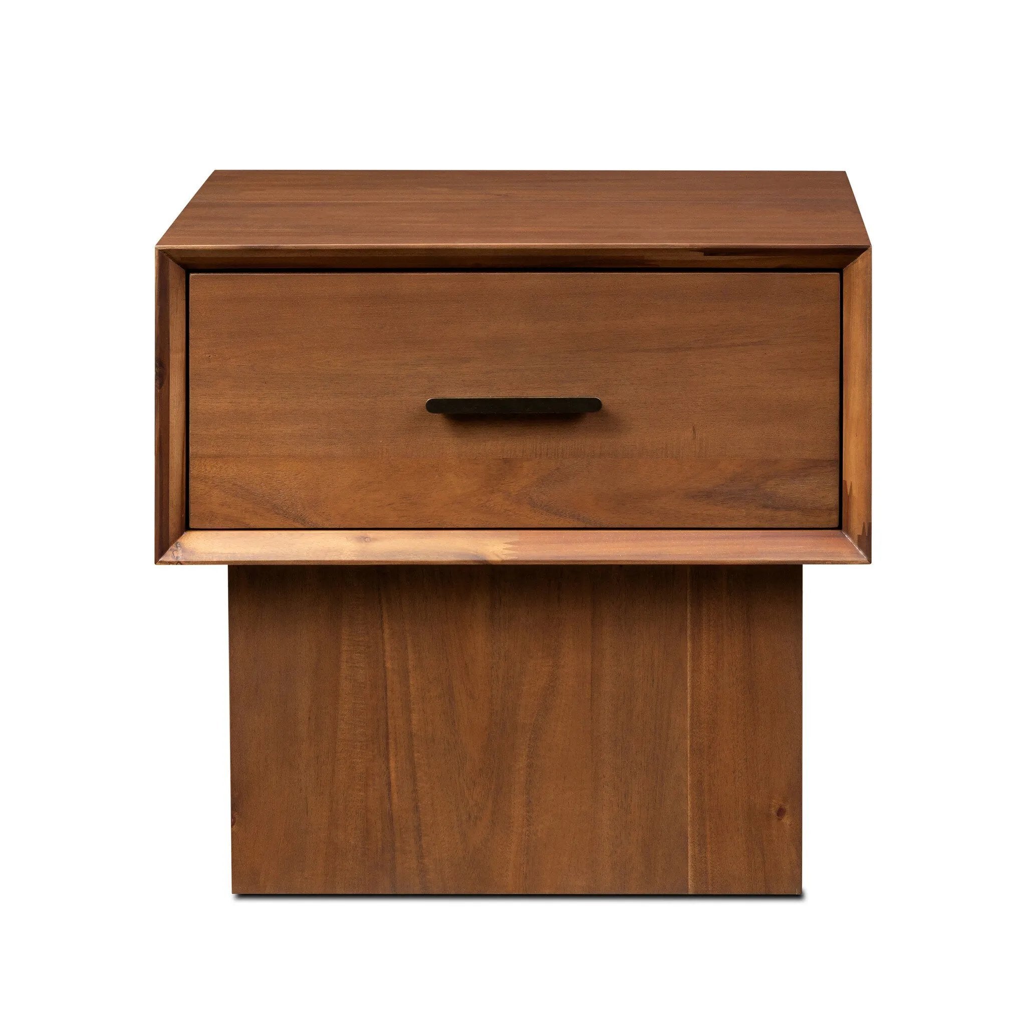 Add subtle statement to your bedside with architectural modern monolith-style nightstand. An exaggerated solid acacia pedestal elevates a matching case, while an iron handle in an aged bronze finish completes the look.As fans of wabi sabi style at Amethyst, we love the designer inspired Lilas Nightstand - Saddle Tan Veneer. Amethyst Home provides interior design, new home construction design consulting, vintage area rugs, and lighting in the Scottsdale metro area.