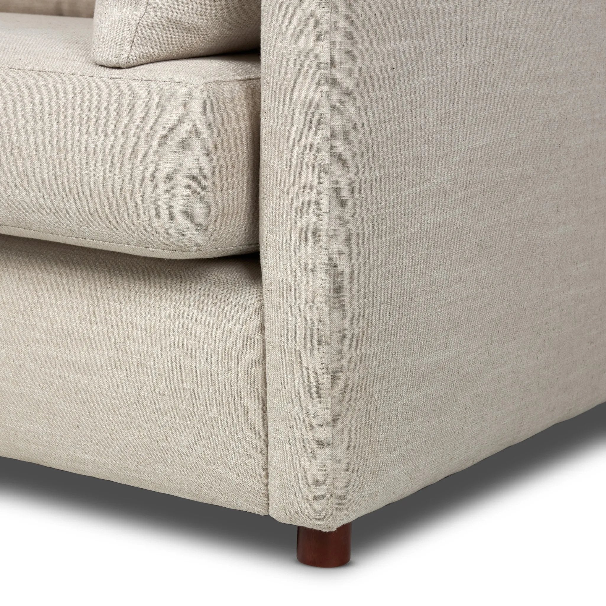 Featuring Lincoln Savoy Parchment Sofa by Four Hands at Amethyst Home. With its sleek profile and clean lines, this sofa is designed for effortless comfort and everyday lounging. Thin track arms and loose arm pillows bring a tailored, modern feel, while supportive cushions and S-spring suspension ensure it’s as inviting as it is versatile.Overall Dimensio. Amethyst Home provides interior design, new home construction design consulting, vintage area rugs, and lighting in the Los Angeles metro area.