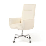 Featuring Lionel Kerbey Ivory Desk Chair by Four Hands at Amethyst Home. Wrapped in buttery-soft ivory top-grain leather, this structured, high-back chair is designed for comfort and style. Stainless steel casters and a 360-degree swivel for ease in the modern workspace.Overall Dimensions: 27.25"w x 29.00"d x 44.00"hWeight : 38.43 lbsMaterials: 96% Polyester, . Amethyst Home provides interior design, new home construction design consulting, vintage area rugs, and lighting in the Austin metro area.