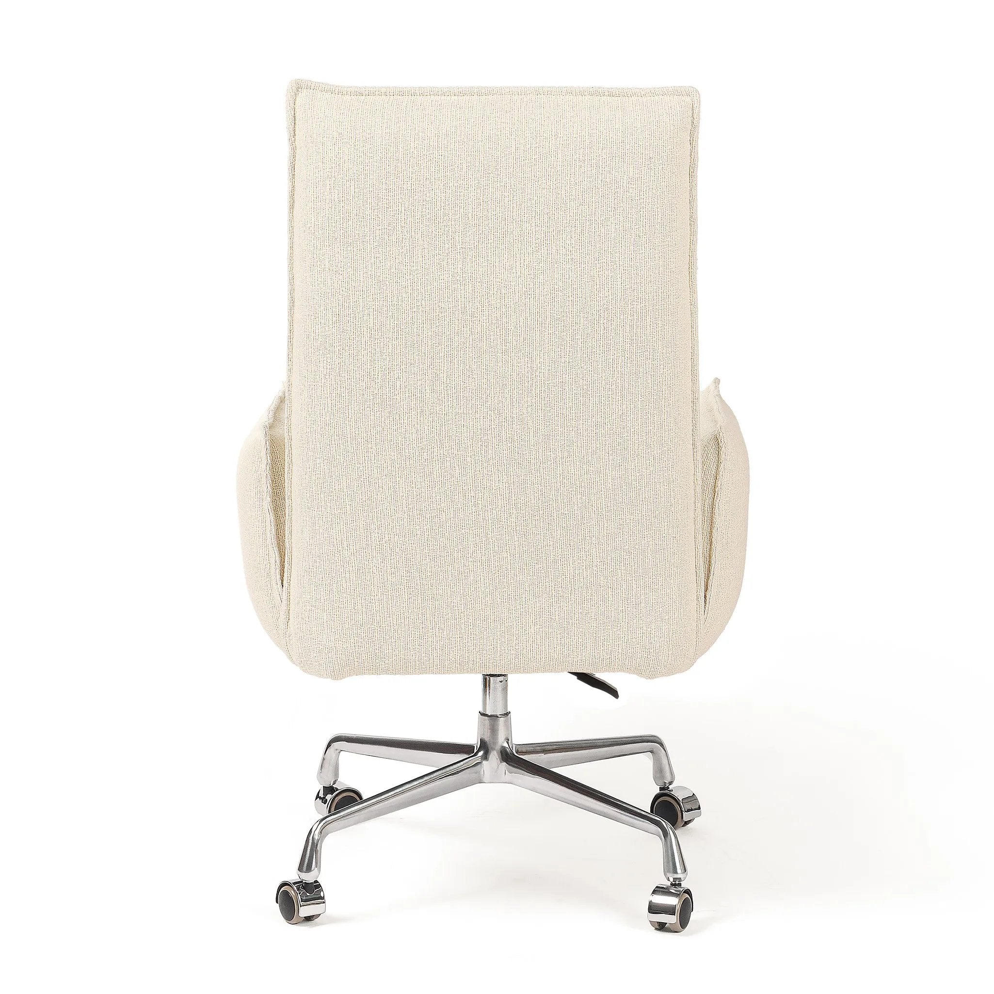 Featuring Lionel Kerbey Ivory Desk Chair by Four Hands at Amethyst Home. Wrapped in buttery-soft ivory top-grain leather, this structured, high-back chair is designed for comfort and style. Stainless steel casters and a 360-degree swivel for ease in the modern workspace.Overall Dimensions: 27.25"w x 29.00"d x 44.00"hWeight : 38.43 lbsMaterials: 96% Polyester, 4. Amethyst Home provides interior design, new home construction design consulting, vintage area rugs, and lighting in the Tampa metro area.