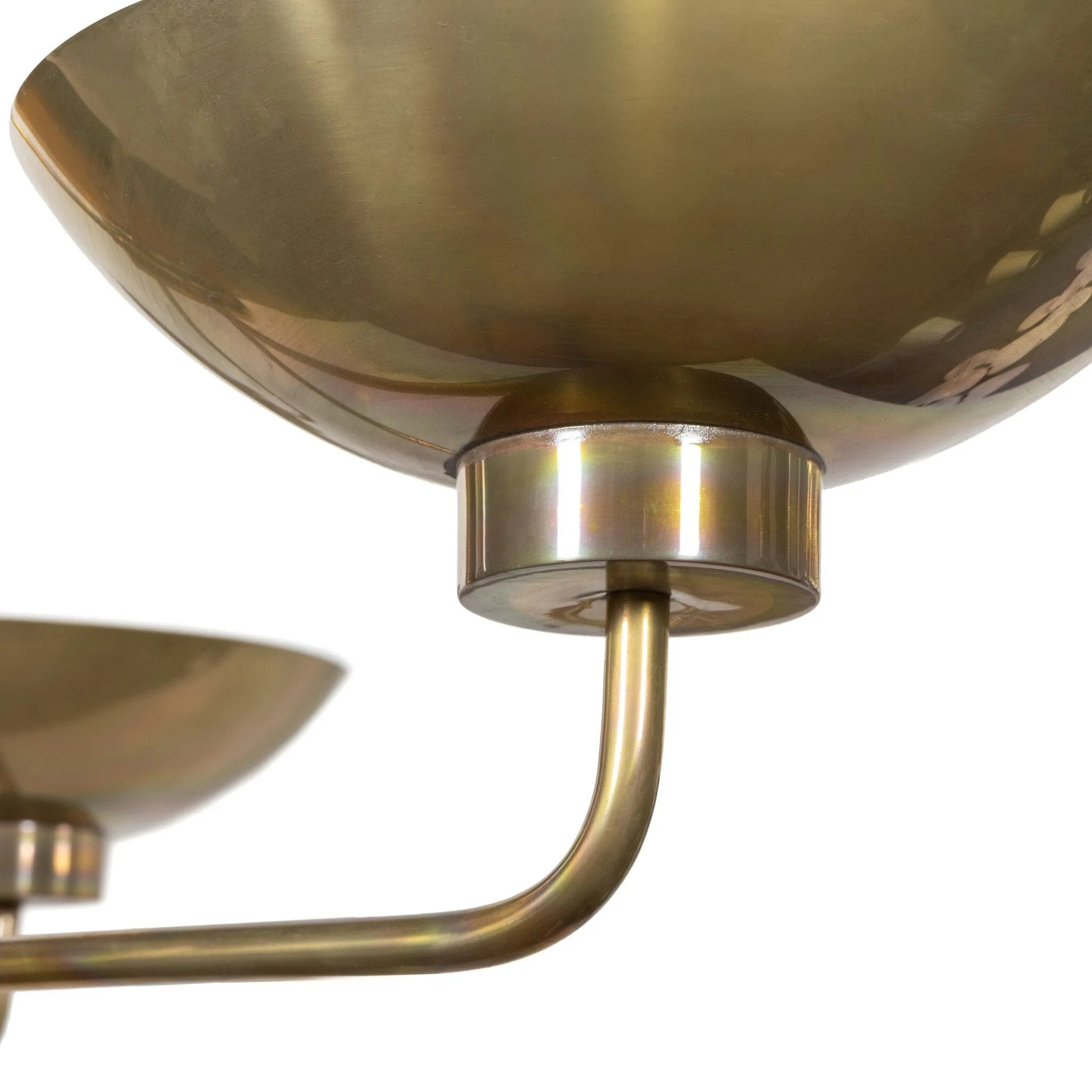 Artfully diffused lighting inspired by 1920s glam. Three glowing discs nestle within curved brass reflectors, creating a warm, expansive ambiance. Reeding detail on the socket and stem add texture, while a hand-burnt brass finish ensures each piece ages uniquely, developing character over time Amethyst Home provides interior design, new home construction design consulting, vintage area rugs, and lighting in the Monterey metro area.