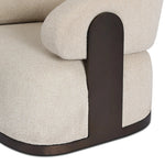A playful outdoor chair silhouette with a 360 swivel base. The yolk-shaped back is framed by sleek metal accents, adding visual contrast to the exploded boucle upholstery on the thick seat cushion and curved back. Cover or store inside during inclement weather and when not in use. Amethyst Home provides interior design, new home construction design consulting, vintage area rugs, and lighting in the Monterey metro area.