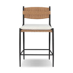 A modern take on traditional weaving patterns centers this outdoor counter stool. Subtly arched metal framing details and a relaxed knife-edge seat cushion invite softness. Cover or store inside during inclement weather and when not in use. A design collaboration by Amber Lewis and Four Hands. Amethyst Home provides interior design, new home construction design consulting, vintage area rugs, and lighting in the Des Moines metro area.