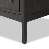 Featuring Maggie Smoked Black Oak Veneer 6 Drawer Dresser by Four Hands at Amethyst Home. A cleanly shaped six-drawer dresser is crafted from smoked black oak, highlighting the wood's natural grain. Roomy drawers offer plenty of space for bedroom storage, while the slim, tapered legs give the piece a subtle lift, creating a grounded look.Overall Dimensions. Amethyst Home provides interior design, new home construction design consulting, vintage area rugs, and lighting in the Des Moines metro area.