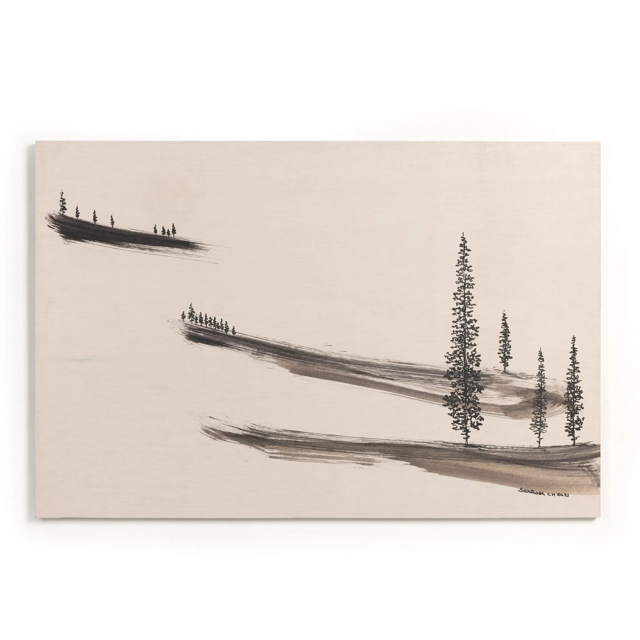 Inspired by nature, society and day-to-day life, Bangalore-based artist Santhosh CH's original piece is printed on a maple panel and framed as a wood box for a gallery-quality look. Graining and texture from the backer show through slightly for a unique look on each piece. If not currently in stock, this piece ships within three weeks. Amethyst Home provides interior design, new home construction design consulting, vintage area rugs, and lighting in the Omaha metro area.