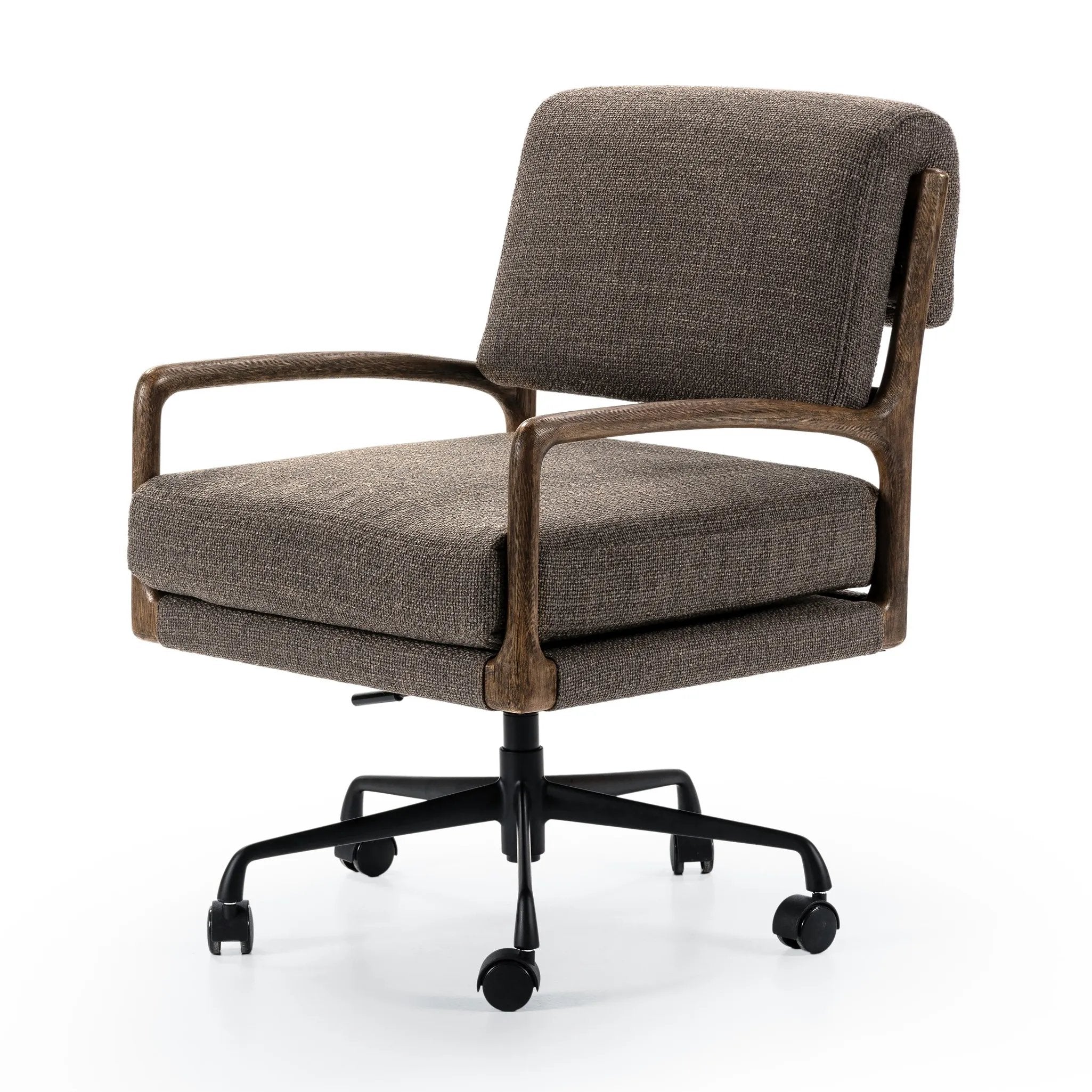 Featuring Maguire Gibson Mink Desk Chair by Four Hands at Amethyst Home. Foldover back detailing brings a sense of softness to a comfort-driven desk chair upholstered in high-performance fabric. Height adjustable with a 360-degree swivel.Overall Dimensions: 22.25"w x 28.50"d x 33.50"hWeight : 37.48 lbsMaterials: 97% Polyester, 3% Acrylic, Aluminum, Solid. Amethyst Home provides interior design, new home construction design consulting, vintage area rugs, and lighting in the Laguna Beach metro area.