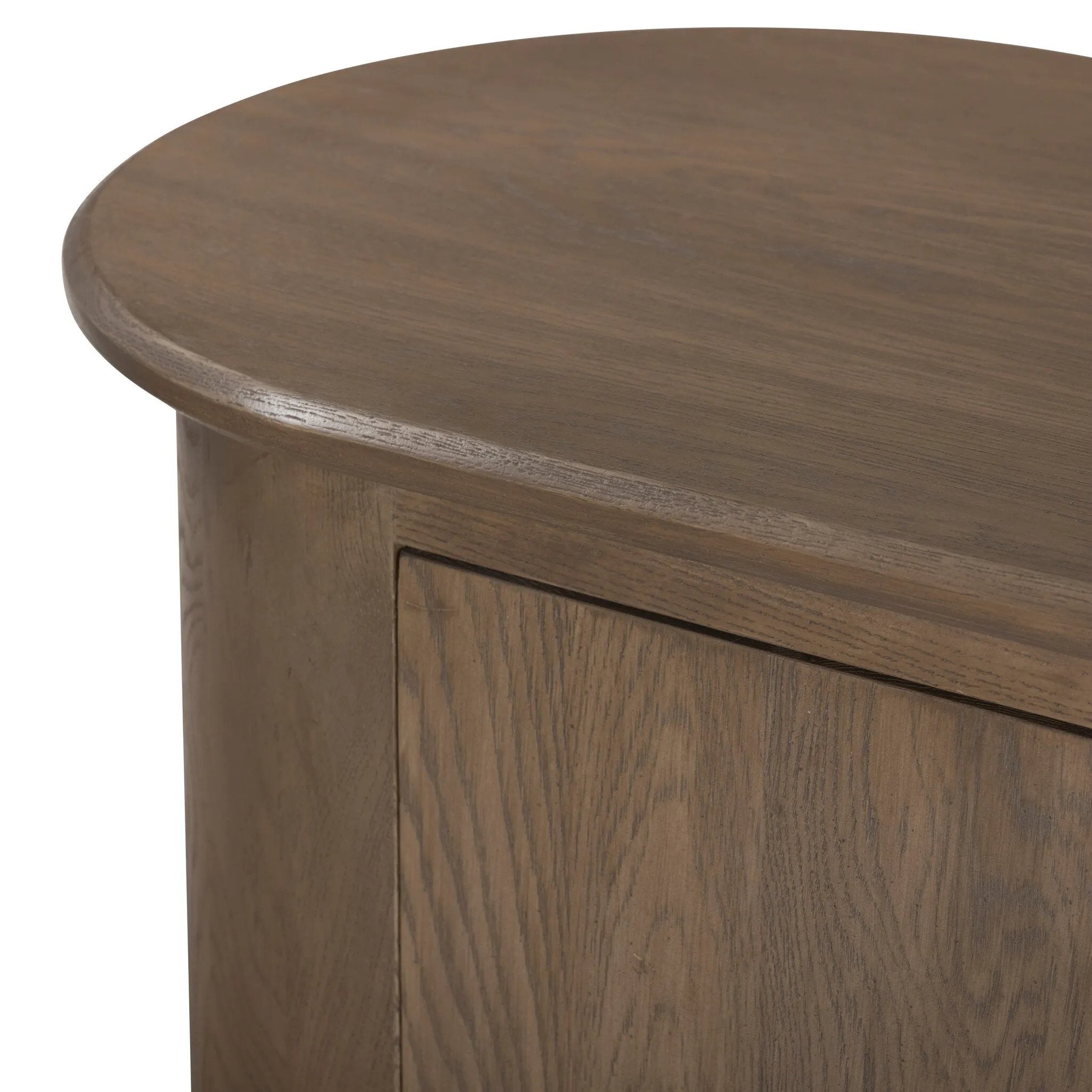 A smaller scale and antique-inspired oval shape give this sideboard a classic polished look. A slight overhang of the top and bottom slabs adds visual interest, while simple ball-shaped hardware mimics this sideboard's unique bun feet. Amethyst Home provides interior design, new home construction design consulting, vintage area rugs, and lighting in the Winter Garden metro area.