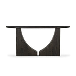 Mixed materials and a contoured design fuse for a shapely console table that works in a wide range of spaces. Mirrored oak legs form a unique curved base to support a demilune iron top with a burnished coffee finish. Thoughtfully sized for smaller spaces Amethyst Home provides interior design, new home construction design consulting, vintage area rugs, and lighting in the Seattle metro area.