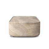 Simple shaping gets an elevated update with a classic plinth base mirrored in a lip detail around the tabletop. The rounded corners of this outdoor coffee table showcase textured sandy grey concrete, designed to mimic the detail found in natural stone. Cover or store indoors during inclement weather and when not in use. Amethyst Home provides interior design, new home construction design consulting, vintage area rugs, and lighting in the San Diego metro area.