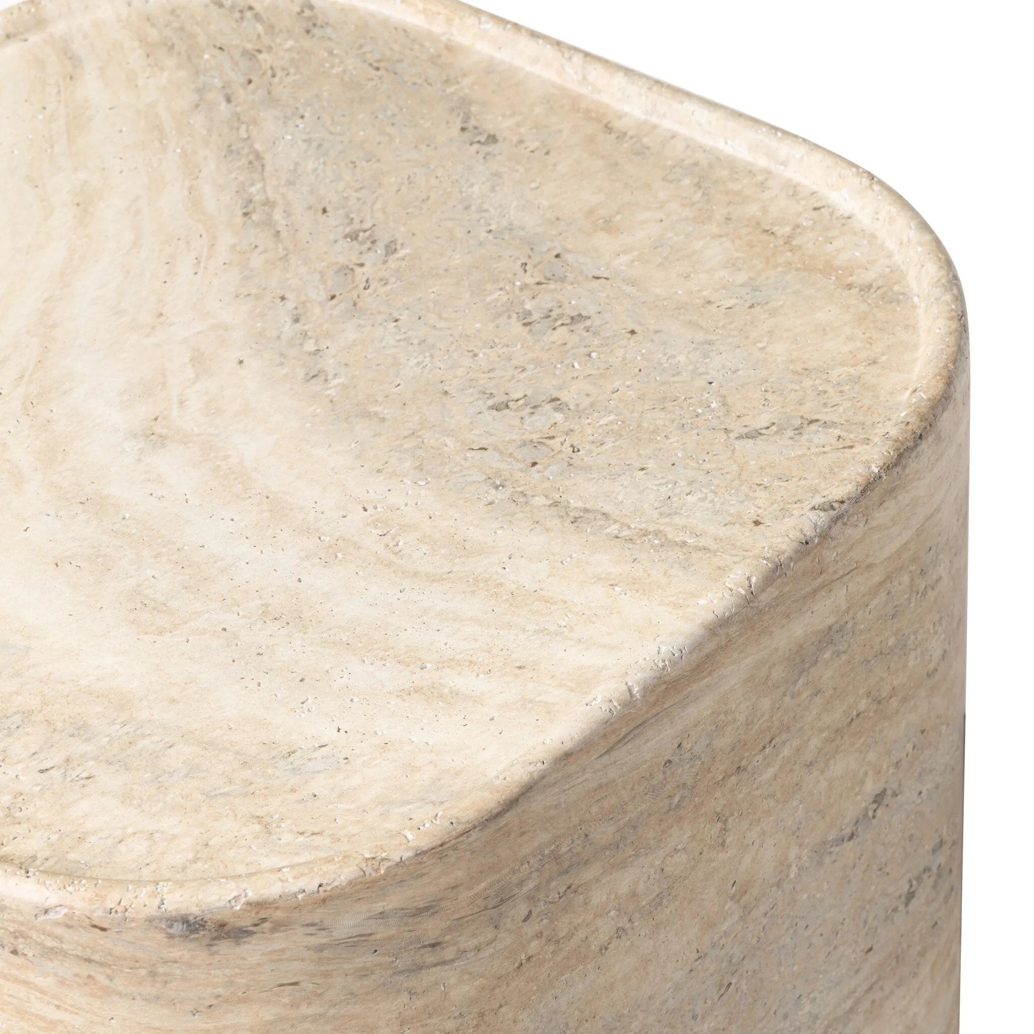 Simple shaping gets an elevated update with a classic plinth base mirrored in a lip detail around the tabletop. The rounded corners of this outdoor end table showcase textured sandy grey concrete, designed to mimic the detail found in natural stone. Cover or store indoors during inclement weather and when not in use. Amethyst Home provides interior design, new home construction design consulting, vintage area rugs, and lighting in the Kansas City metro area.