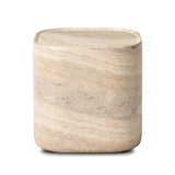 Simple shaping gets an elevated update with a classic plinth base mirrored in a lip detail around the tabletop. The rounded corners of this outdoor end table showcase textured sandy grey concrete, designed to mimic the detail found in natural stone. Cover or store indoors during inclement weather and when not in use. Amethyst Home provides interior design, new home construction design consulting, vintage area rugs, and lighting in the Portland metro area.