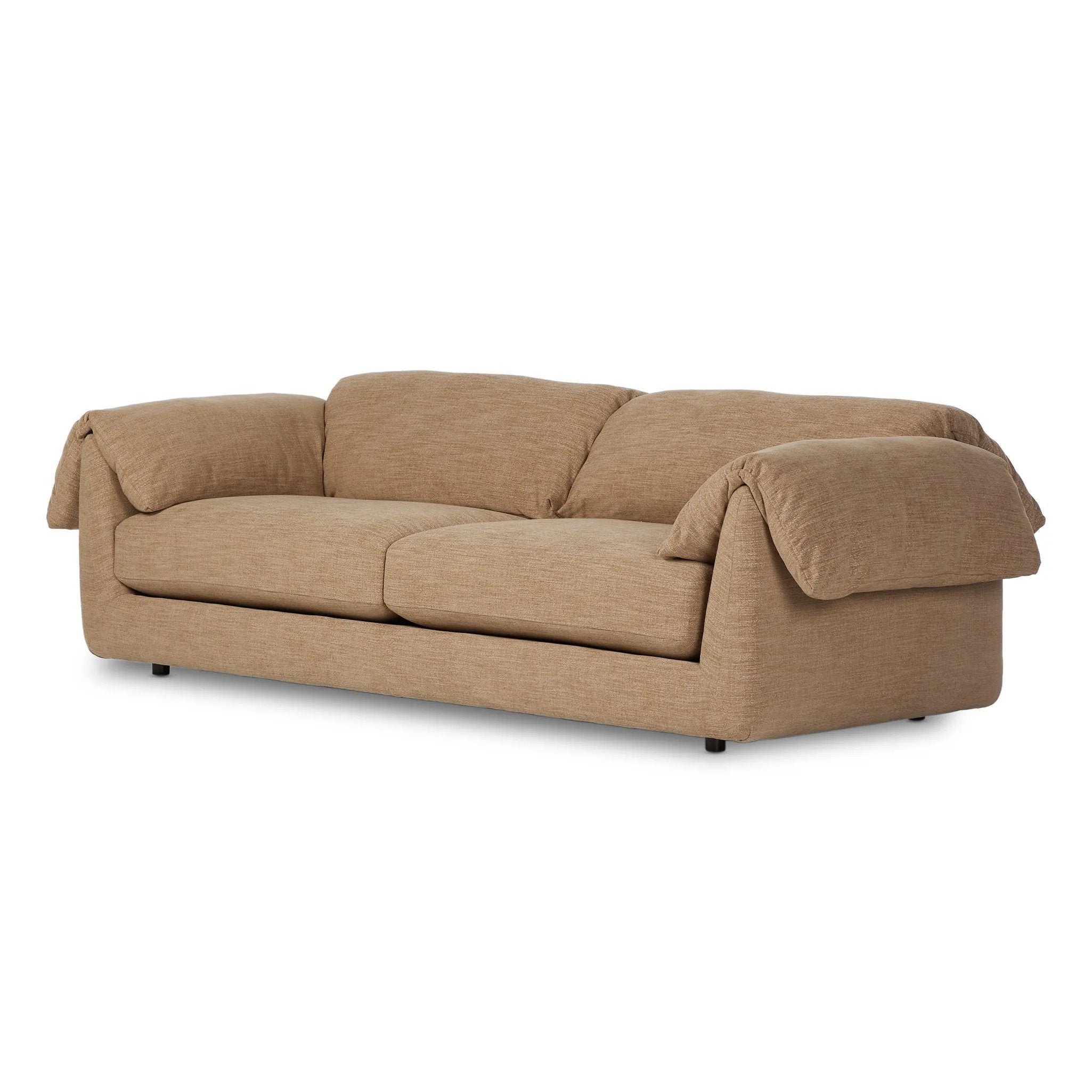 Featuring Marcel Laken Taupe Sofa-102" by Four Hands at Amethyst Home. This two-over-two sofa is all about comfort. Feather-filled cushions fold over the frame, complemented by foam-fiber-feather seats. Upholstered in a taupe high-performance fabric, it balances its laid-back look with durability for every day. Performance fabrics are specially created t. Amethyst Home provides interior design, new home construction design consulting, vintage area rugs, and lighting in the Laguna Beach metro area.