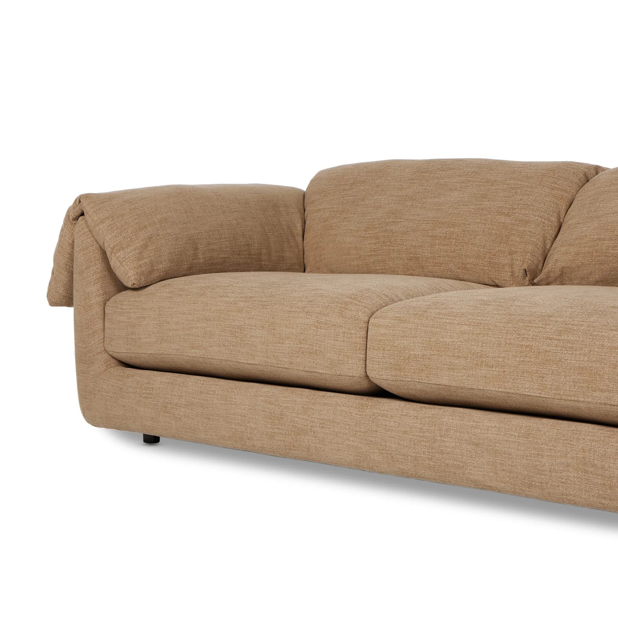 Featuring Marcel Laken Taupe Sofa-102" by Four Hands at Amethyst Home. This two-over-two sofa is all about comfort. Feather-filled cushions fold over the frame, complemented by foam-fiber-feather seats. Upholstered in a taupe high-performance fabric, it balances its laid-back look with durability for every day. Performance fabrics are specially created to . Amethyst Home provides interior design, new home construction design consulting, vintage area rugs, and lighting in the Scottsdale metro area.