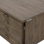 Featuring Marcela Grey Reclaimed French Oak Desk by Four Hands at Amethyst Home. Made from reclaimed French oak, a unique open frame design crafts a light look, while dark brass hardware adds warmth. Versatile grey finish, plus four drawers for generous storage space. Designed in partnership with longtime Four Hands collaborator Thomas Bina and Brazilian d. Amethyst Home provides interior design, new home construction design consulting, vintage area rugs, and lighting in the Washington metro area.