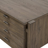 Featuring Marcela Grey Reclaimed French Oak Desk by Four Hands at Amethyst Home. Made from reclaimed French oak, a unique open frame design crafts a light look, while dark brass hardware adds warmth. Versatile grey finish, plus four drawers for generous storage space. Designed in partnership with longtime Four Hands collaborator Thomas Bina and Brazilian d. Amethyst Home provides interior design, new home construction design consulting, vintage area rugs, and lighting in the Washington metro area.
