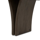 Designed by Thomas Bina and Ronald Sasson, a design partnership blending both modern minimalist and Brazilian influences. Grand-scale dining table is crafted from natural reclaimed French oak with tapered pedestal panels connected at the base Amethyst Home provides interior design, new home construction design consulting, vintage area rugs, and lighting in the Dallas metro area.