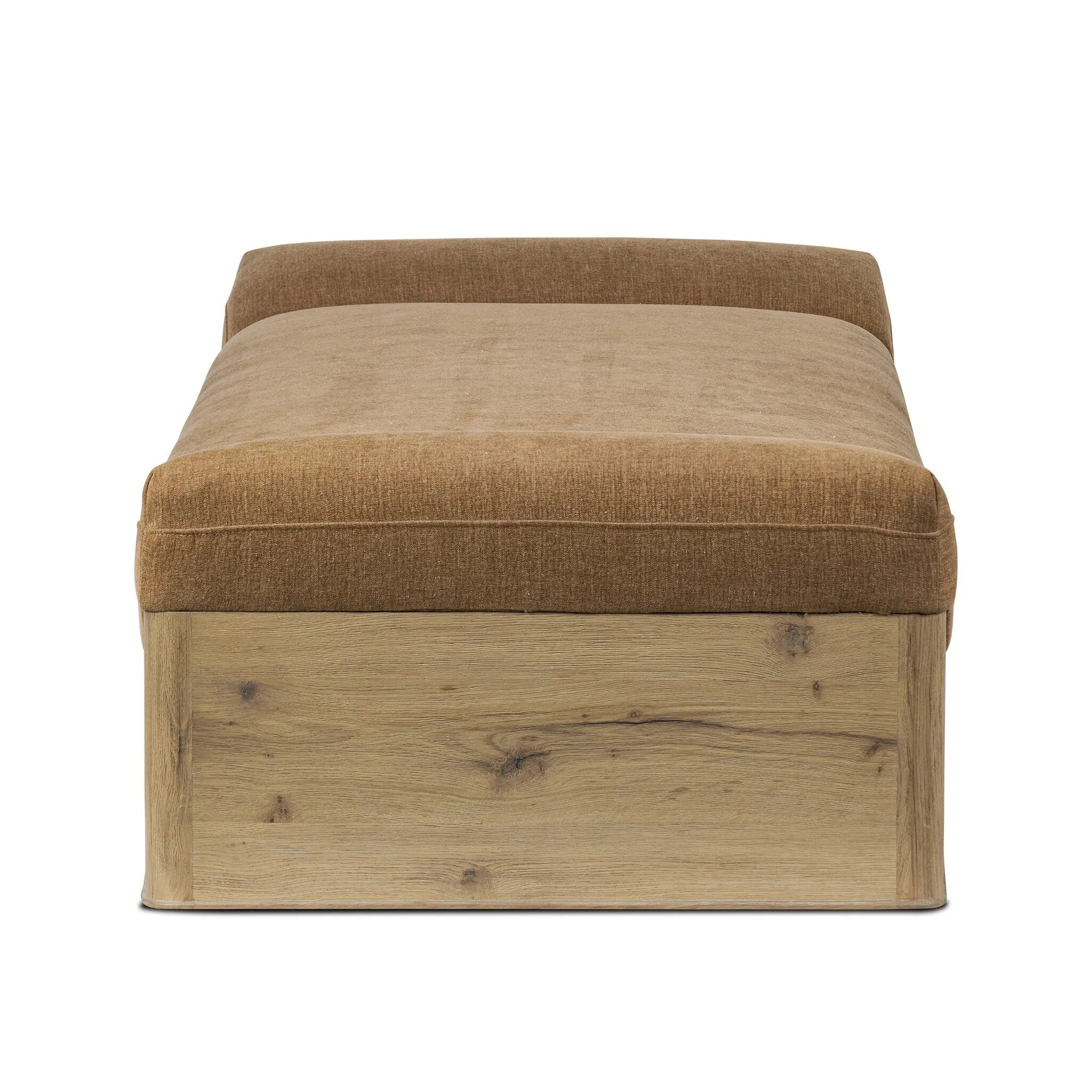 This statement-making chaise takes on an oversized shape-based silhouette, with a deep, chenille-upholstered seat and thick wood base. The subtly angled seating doubles as head support for a refined look, perfect as room dividing piece Amethyst Home provides interior design, new home construction design consulting, vintage area rugs, and lighting in the Los Angeles metro area.