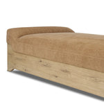 This statement-making chaise takes on an oversized shape-based silhouette, with a deep, chenille-upholstered seat and thick wood base. The subtly angled seating doubles as head support for a refined look, perfect as room dividing piece Amethyst Home provides interior design, new home construction design consulting, vintage area rugs, and lighting in the Park City metro area.