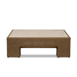 A fully woven outdoor coffee table, inspired by the classic Parsons shape. The engineered stone top is inset for a seamless blend of materials, bringing subtle tonal variation for added visual intrigue. Cover or store indoors when not in use or during inclement weather. Amethyst Home provides interior design, new home construction design consulting, vintage area rugs, and lighting in the Boston metro area.