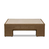 A fully woven outdoor coffee table, inspired by the classic Parsons shape. The engineered stone top is inset for a seamless blend of materials, bringing subtle tonal variation for added visual intrigue. Cover or store indoors when not in use or during inclement weather. Amethyst Home provides interior design, new home construction design consulting, vintage area rugs, and lighting in the Boston metro area.
