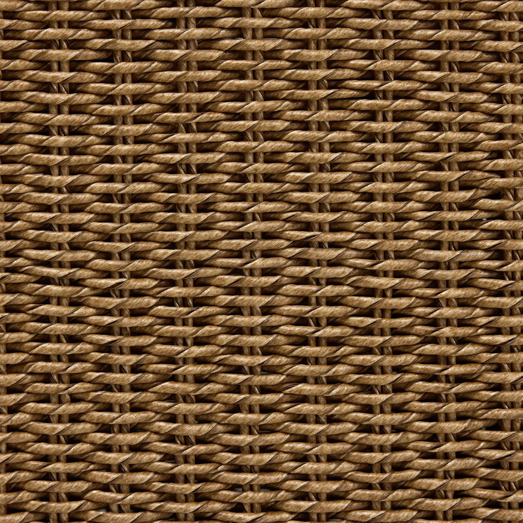 A fully woven outdoor coffee table, inspired by the classic Parsons shape. The engineered stone top is inset for a seamless blend of materials, bringing subtle tonal variation for added visual intrigue. Cover or store indoors when not in use or during inclement weather. Amethyst Home provides interior design, new home construction design consulting, vintage area rugs, and lighting in the Houston metro area.