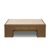 A fully woven outdoor coffee table, inspired by the classic Parsons shape. The engineered stone top is inset for a seamless blend of materials, bringing subtle tonal variation for added visual intrigue. Cover or store indoors when not in use or during inclement weather. Amethyst Home provides interior design, new home construction design consulting, vintage area rugs, and lighting in the San Diego metro area.