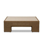 A fully woven outdoor coffee table, inspired by the classic Parsons shape. The engineered stone top is inset for a seamless blend of materials, bringing subtle tonal variation for added visual intrigue. Cover or store indoors when not in use or during inclement weather. Amethyst Home provides interior design, new home construction design consulting, vintage area rugs, and lighting in the Scottsdale metro area.