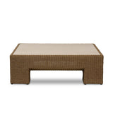 A fully woven outdoor coffee table, inspired by the classic Parsons shape. The engineered stone top is inset for a seamless blend of materials, bringing subtle tonal variation for added visual intrigue. Cover or store indoors when not in use or during inclement weather. Amethyst Home provides interior design, new home construction design consulting, vintage area rugs, and lighting in the Scottsdale metro area.