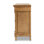 Inspired by European antiques, this solid pine sideboard features classic molding and detailing with distressed copper hardware for an authentic heirloom look and feel. Grand in scale with plenty of interior storage including three top drawers. Rear cutouts for cord management Amethyst Home provides interior design, new home construction design consulting, vintage area rugs, and lighting in the Seattle metro area.