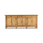 Inspired by European antiques, this solid pine sideboard features classic molding and detailing with distressed copper hardware for an authentic heirloom look and feel. Grand in scale with plenty of interior storage including three top drawers. Rear cutouts for cord management Amethyst Home provides interior design, new home construction design consulting, vintage area rugs, and lighting in the Tampa metro area.