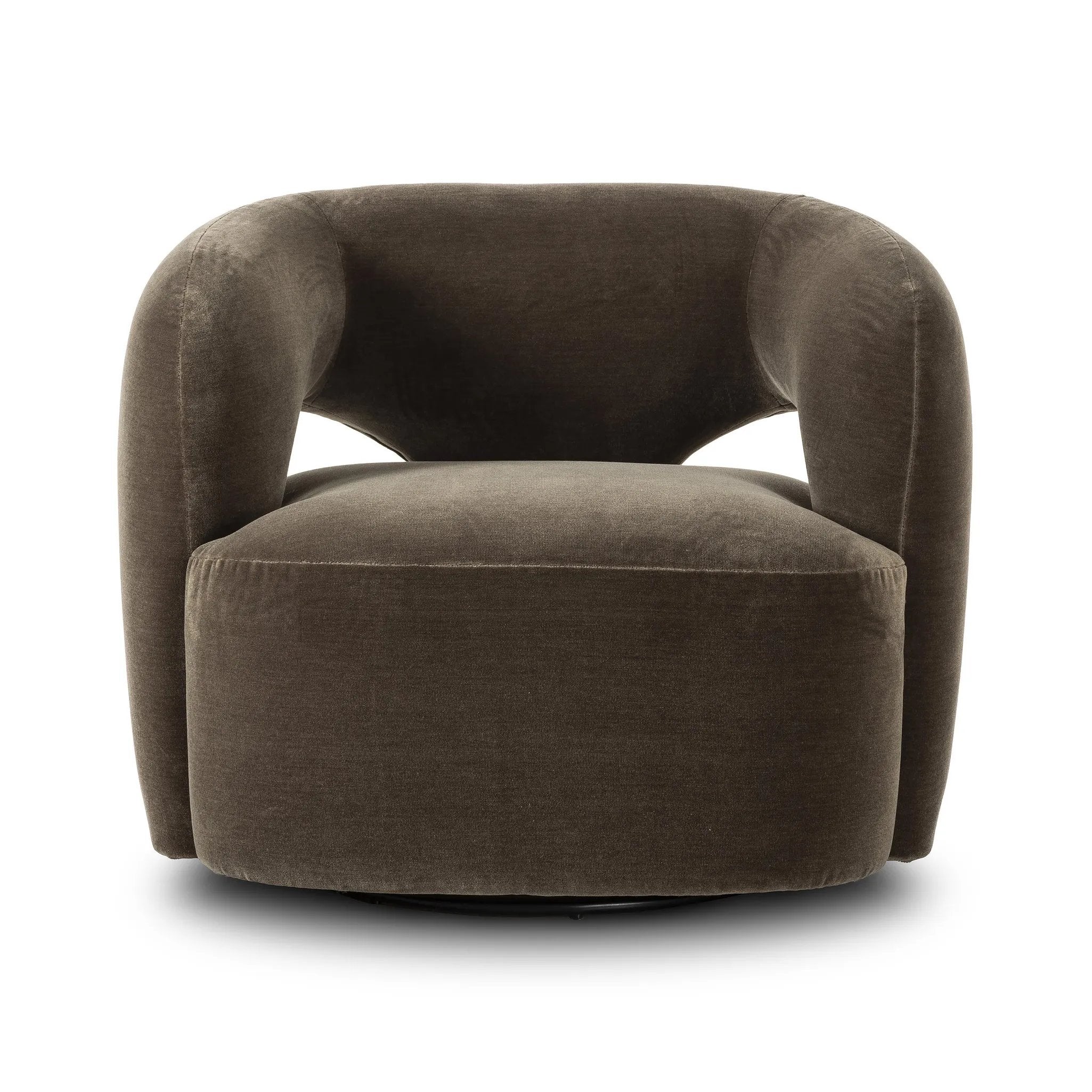 Featuring Mazie Monte Olive Swivel Chair by Four Hands at Amethyst Home. A fluid play on seating. This statement-making swivel chair features subtle cutouts on the back, with plush arms that hug the seat. Upholstered in an olive faux wool-mohair, bringing a plush moment to a classic frame.Overall Dimensions: 36.00"w x 32.00"d x 28.50"hWeight : 71.65 lbsMateria. Amethyst Home provides interior design, new home construction design consulting, vintage area rugs, and lighting in the Austin metro area.
