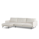 Featuring Melle Omari Natural 2-Piece Sectional by Four Hands at Amethyst Home. A minimalist form to redefine the contemporary sectional. Made from light, neutral high-performance with a slim profile, expert tailoring and plush cushions for comfort. Sleek metal legs and compact sizing make this piece a versatile anchor for smaller living spaces. Performance fa. Amethyst Home provides interior design, new home construction design consulting, vintage area rugs, and lighting in the Austin metro area.