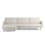 Featuring Melle Omari Natural 2-Piece Sectional by Four Hands at Amethyst Home. A minimalist form to redefine the contemporary sectional. Made from light, neutral high-performance with a slim profile, expert tailoring and plush cushions for comfort. Sleek metal legs and compact sizing make this piece a versatile anchor for smaller living spaces. Performance f. Amethyst Home provides interior design, new home construction design consulting, vintage area rugs, and lighting in the Houston metro area.