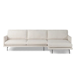 Featuring Melle Omari Natural 2-Piece Sectional by Four Hands at Amethyst Home. A minimalist form to redefine the contemporary sectional. Made from light, neutral high-performance with a slim profile, expert tailoring and plush cushions for comfort. Sleek metal legs and compact sizing make this piece a versatile anchor for smaller living spaces. Performanc. Amethyst Home provides interior design, new home construction design consulting, vintage area rugs, and lighting in the Washington metro area.