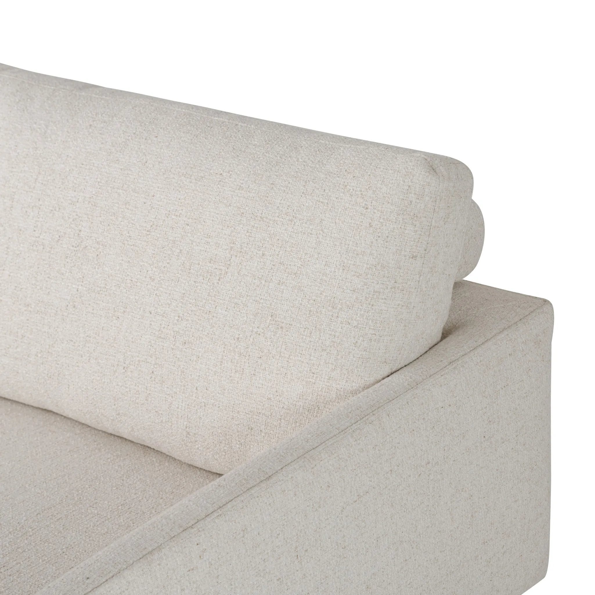 Featuring Melle Omari Natural 2-Piece Sectional by Four Hands at Amethyst Home. A minimalist form to redefine the contemporary sectional. Made from light, neutral high-performance with a slim profile, expert tailoring and plush cushions for comfort. Sleek metal legs and compact sizing make this piece a versatile anchor for smaller living spaces. Perform. Amethyst Home provides interior design, new home construction design consulting, vintage area rugs, and lighting in the Winter Garden metro area.