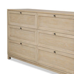 Featuring nine spacious drawers with smooth fronts fixed with matching knobs, this light oak veneer dresser brings spacious storage to the room. This item has been modified to comply with the STURDY Act. See a full list of modified products and data changes in the “STURDY Act” file in the Downloads section below Amethyst Home provides interior design, new home construction design consulting, vintage area rugs, and lighting in the Miami metro area.